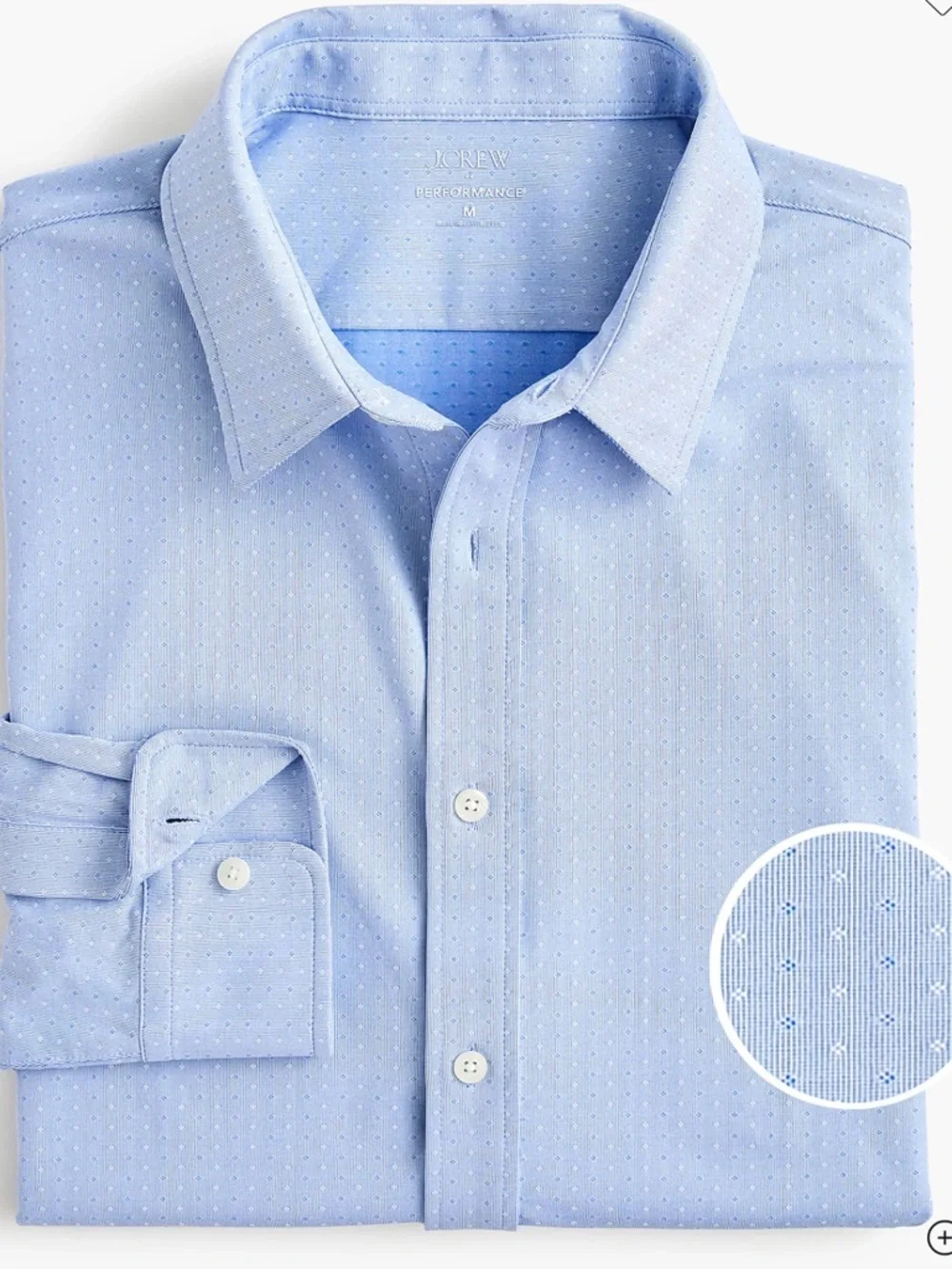 J. Crew NWT  Dobby all day performance‎ Light Blue button front Shirt men's XL